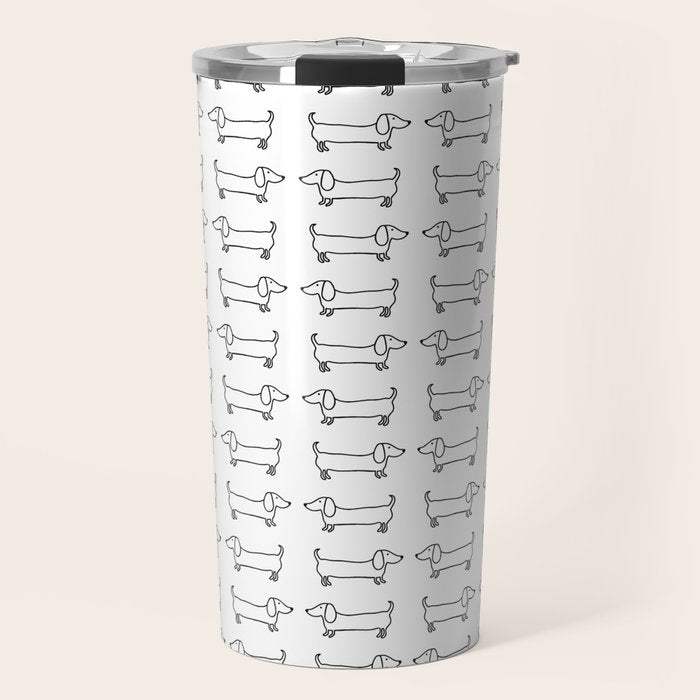 Dachshunds pattern in black and white Travel Mug Gallery Image 1