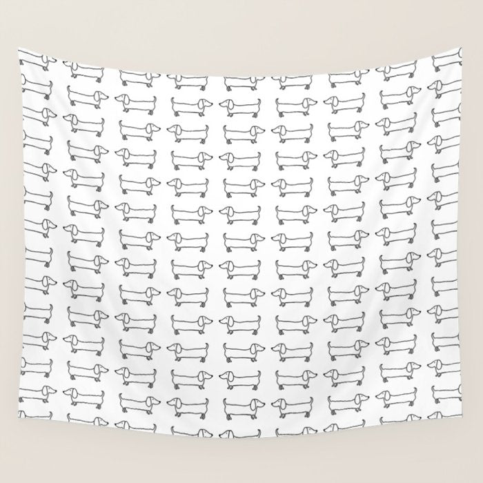 Dachshunds pattern in black and white Wall Tapestry Gallery Image 4