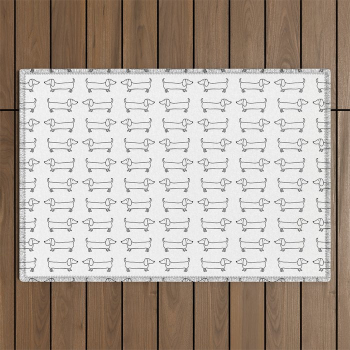 Dachshunds pattern in black and white Outdoor Rug Gallery Image 1