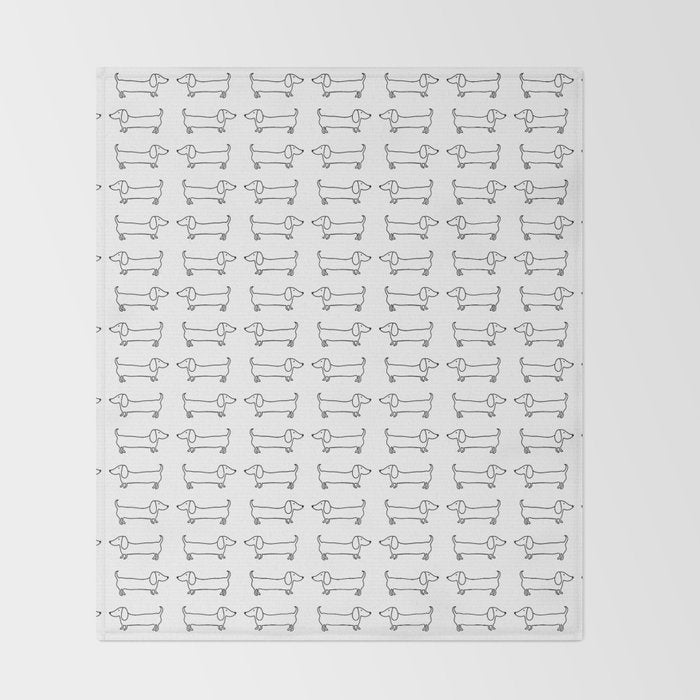 Dachshunds pattern in black and white Throw Blanket Gallery Image 2
