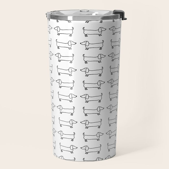 Dachshunds pattern in black and white Travel Mug Gallery Image 2