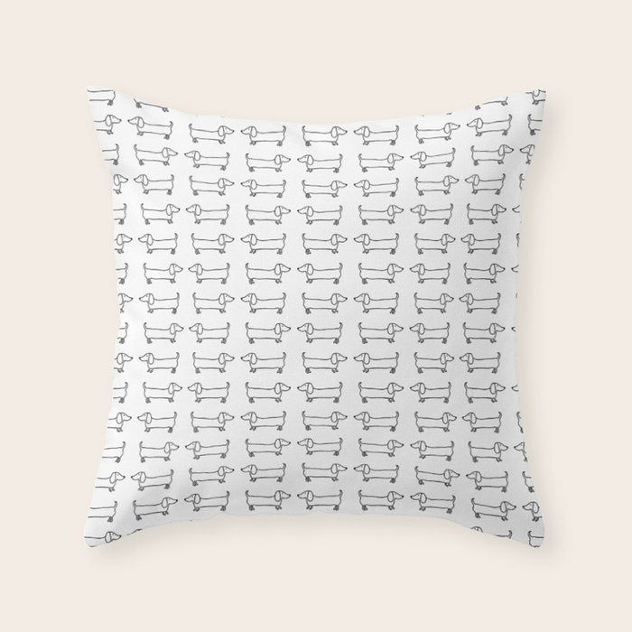 Dachshunds pattern in black and white Throw Pillow Gallery Image 6