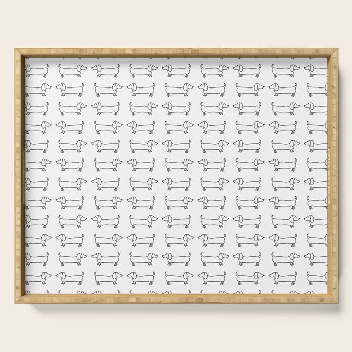 Dachshunds pattern in black and white Serving Tray Gallery Image 1
