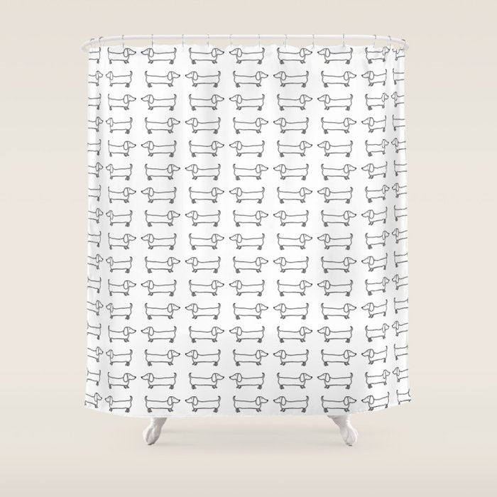 Dachshunds pattern in black and white Shower Curtain Gallery Image 1