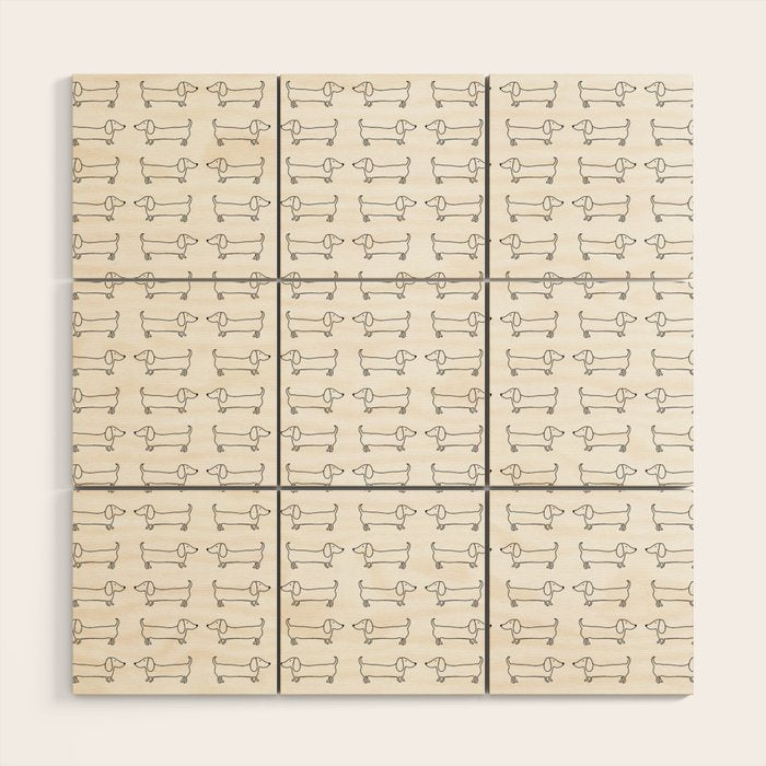 Dachshunds pattern in black and white Wood Wall Art Gallery Image 1