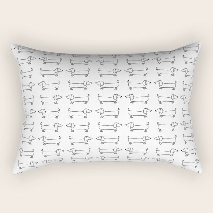 Dachshunds pattern in black and white Rectangular Pillow Gallery Image 1