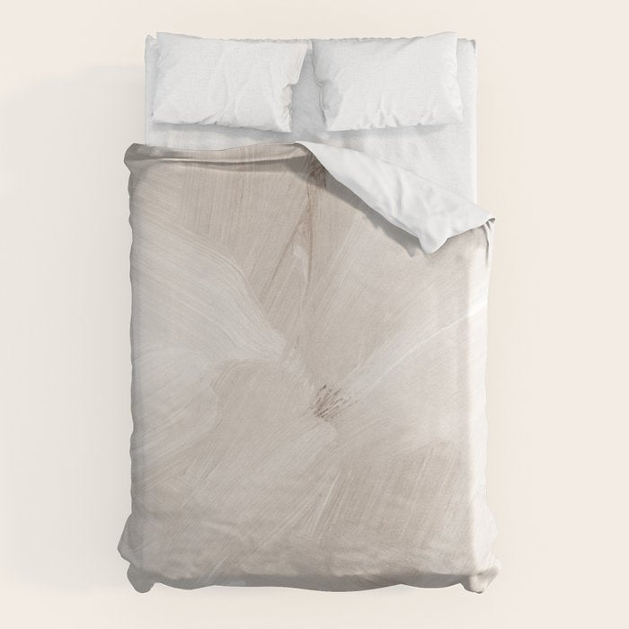 Neutral Beige Abstract, Brushstroke Art Print by Synplus Duvet Cover Gallery Image 6