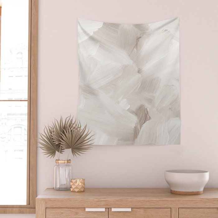 Neutral Beige Abstract, Brushstroke Art Print by Synplus Wall Tapestry Gallery Image 2