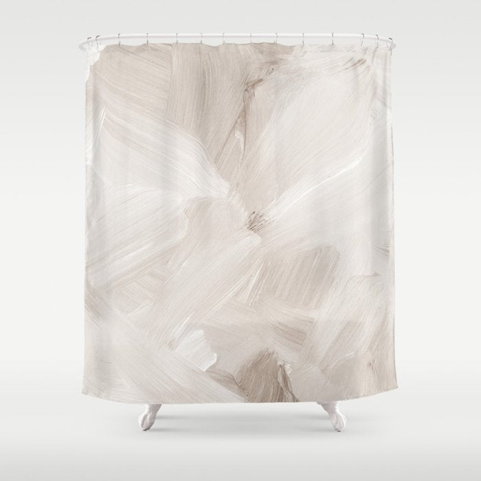 Neutral Beige Abstract, Brushstroke Art Print by Synplus Shower Curtain Gallery Image 1