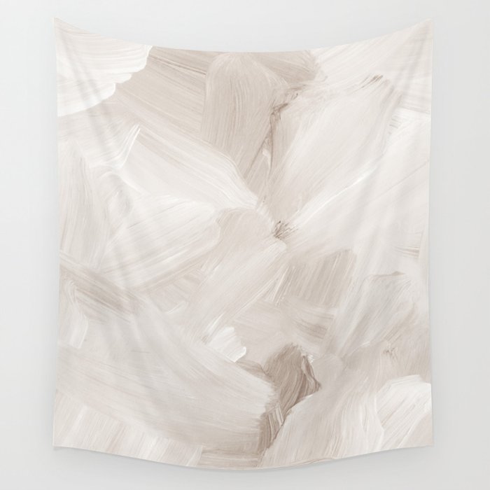 Neutral Beige Abstract, Brushstroke Art Print by Synplus Wall Tapestry Gallery Image 1