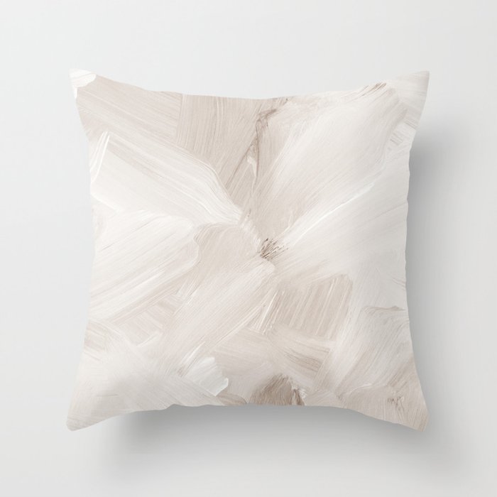 Neutral Beige Abstract, Brushstroke Art Print by Synplus Throw Pillow Gallery Image 1