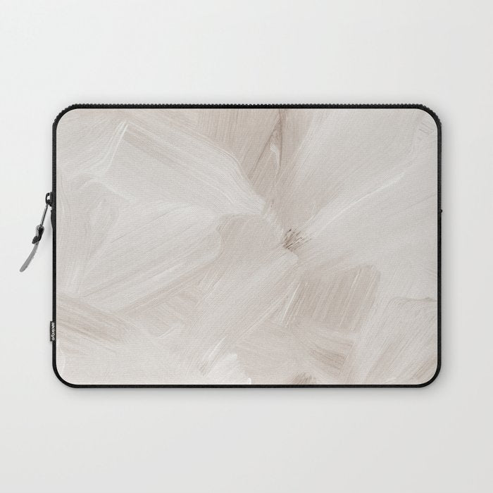 Neutral Beige Abstract, Brushstroke Art Print by Synplus Laptop Sleeve Gallery Image 1
