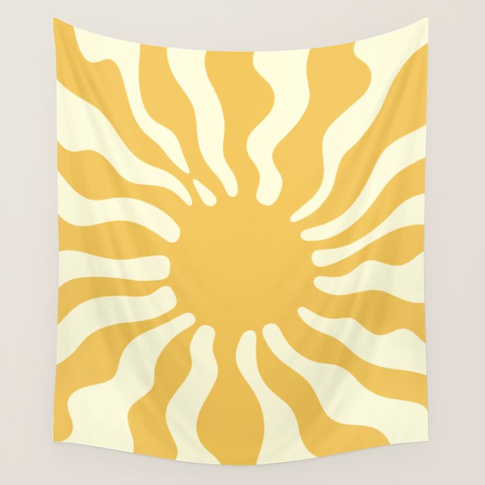 Sun Rays  \\ Vanilla Cream Beige & Lemon Cake Yellow Color Palette Wall Tapestry Gallery Image 4