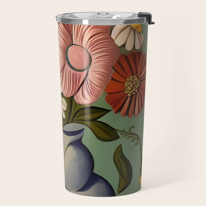 Quirky Abstract Vintage Retro Floral Travel Mug Gallery Image 2