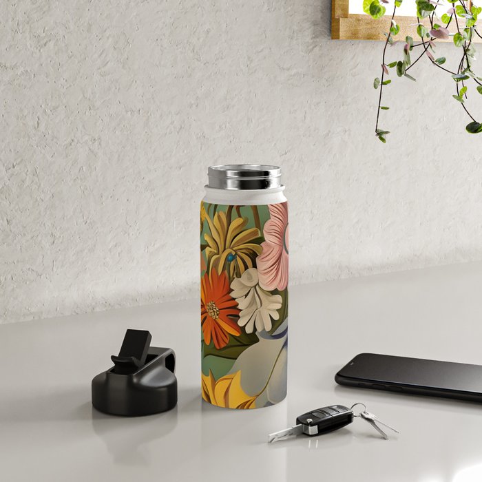 Quirky Abstract Vintage Retro Floral Water Bottle Gallery Image 4