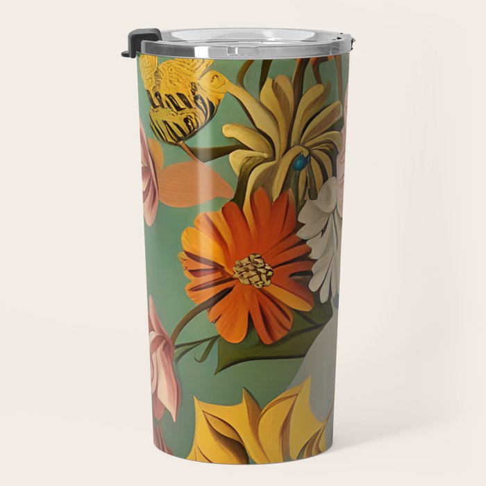 Quirky Abstract Vintage Retro Floral Travel Mug Gallery Image 3