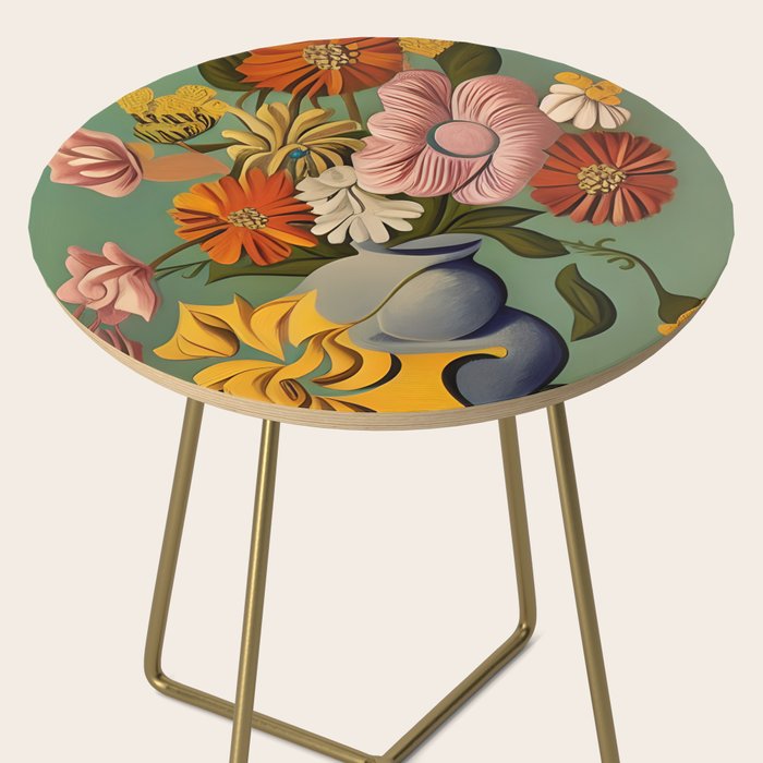 Quirky Abstract Vintage Retro Floral Side Table Gallery Image 2