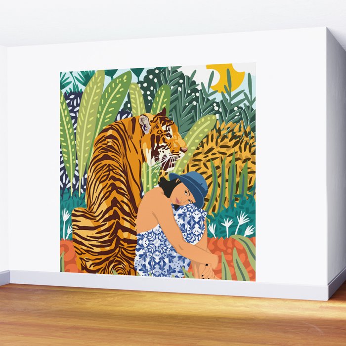 Awaken The Tiger Within Illustration, Wildlife Nature Wall Decor, Jungle Human Nature Connection Wall Mural Gallery Image 2