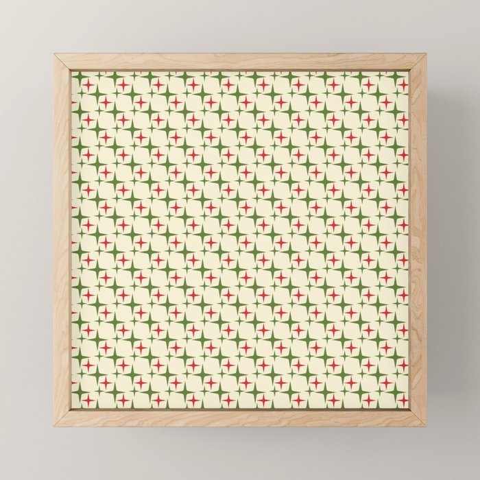 Atomic Christmas Mid Century Modern Stars Retro Xmas Red Green and Cream Small Pattern Mini Art Print Gallery Image 1
