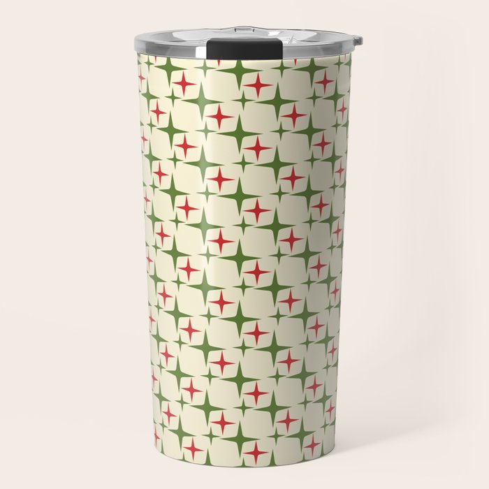 Atomic Christmas Mid Century Modern Stars Retro Xmas Red Green and Cream Small Pattern Travel Mug Gallery Image 1