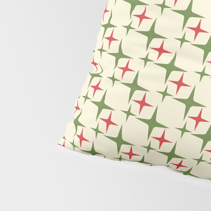 Atomic Christmas Mid Century Modern Stars Retro Xmas Red Green and Cream Small Pattern Pillow Sham Gallery Image 4
