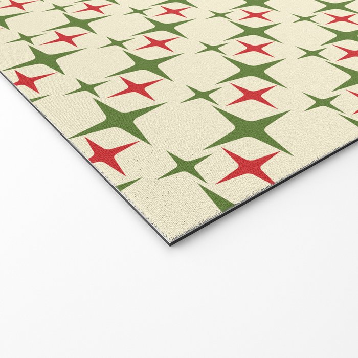 Atomic Christmas Mid Century Modern Stars Retro Xmas Red Green and Cream Small Pattern Welcome Mat Gallery Image 2