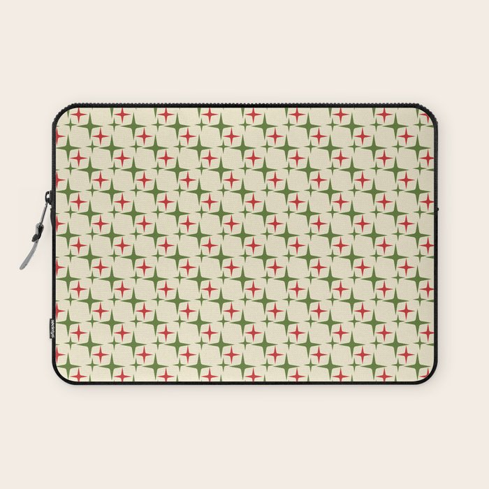 Atomic Christmas Mid Century Modern Stars Retro Xmas Red Green and Cream Small Pattern Laptop Sleeve Gallery Image 1