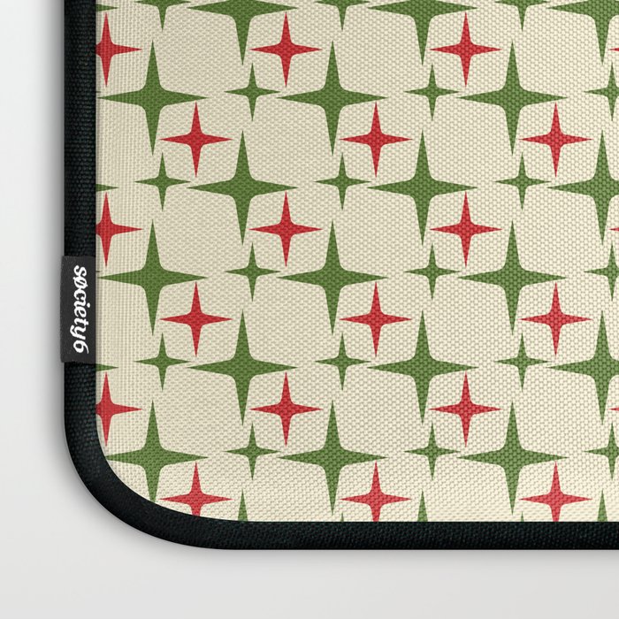 Atomic Christmas Mid Century Modern Stars Retro Xmas Red Green and Cream Small Pattern Laptop Sleeve Gallery Image 3