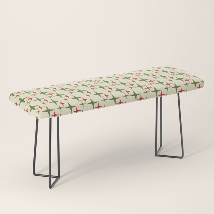 Atomic Christmas Mid Century Modern Stars Retro Xmas Red Green and Cream Small Pattern Bench Gallery Image 1