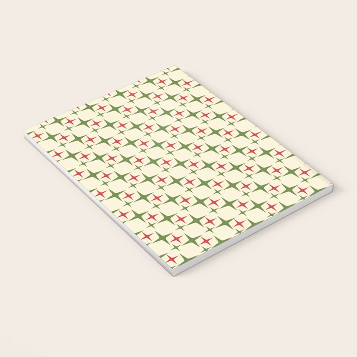 Atomic Christmas Mid Century Modern Stars Retro Xmas Red Green and Cream Small Pattern Notebook Gallery Image 3