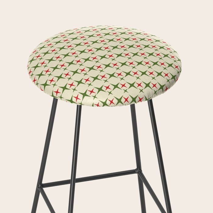 Atomic Christmas Mid Century Modern Stars Retro Xmas Red Green and Cream Small Pattern Stool Gallery Image 2