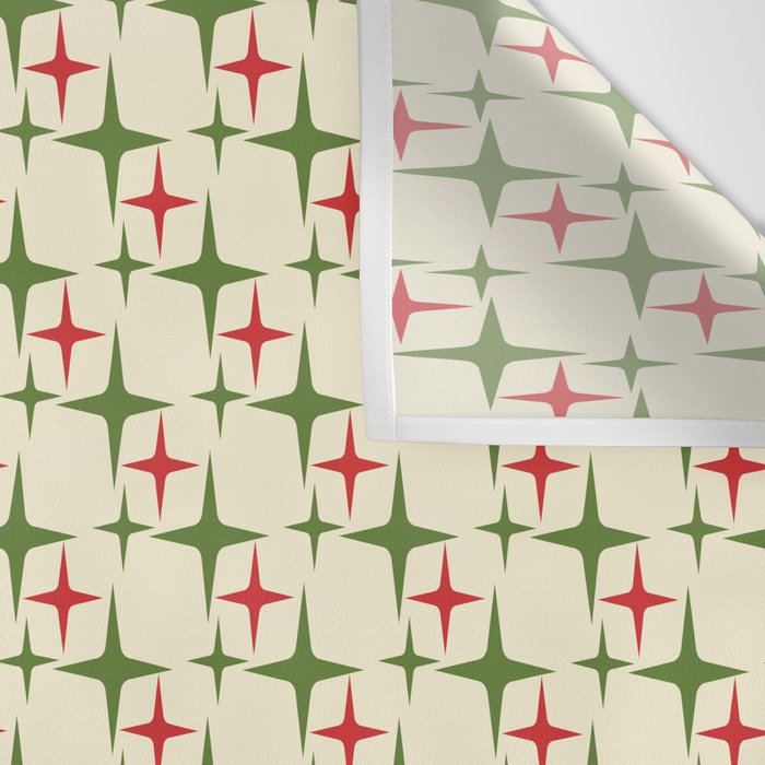 Atomic Christmas Mid Century Modern Stars Retro Xmas Red Green and Cream Small Pattern Wall Tapestry Gallery Image 3