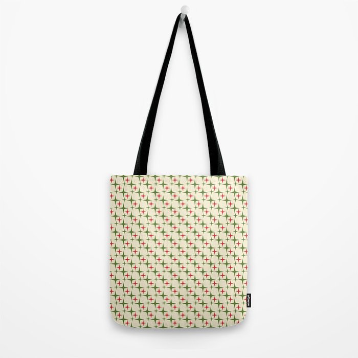 Atomic Christmas Mid Century Modern Stars Retro Xmas Red Green and Cream Small Pattern Tote Bag Gallery Image 2