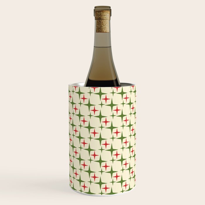 Atomic Christmas Mid Century Modern Stars Retro Xmas Red Green and Cream Small Pattern Wine Chiller Gallery Image 1
