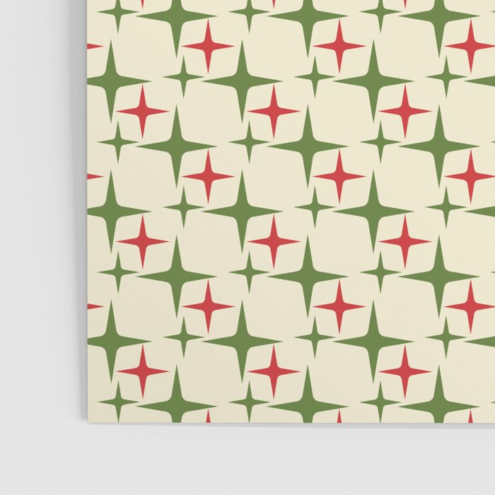 Atomic Christmas Mid Century Modern Stars Retro Xmas Red Green and Cream Small Pattern Poster Gallery Image 3