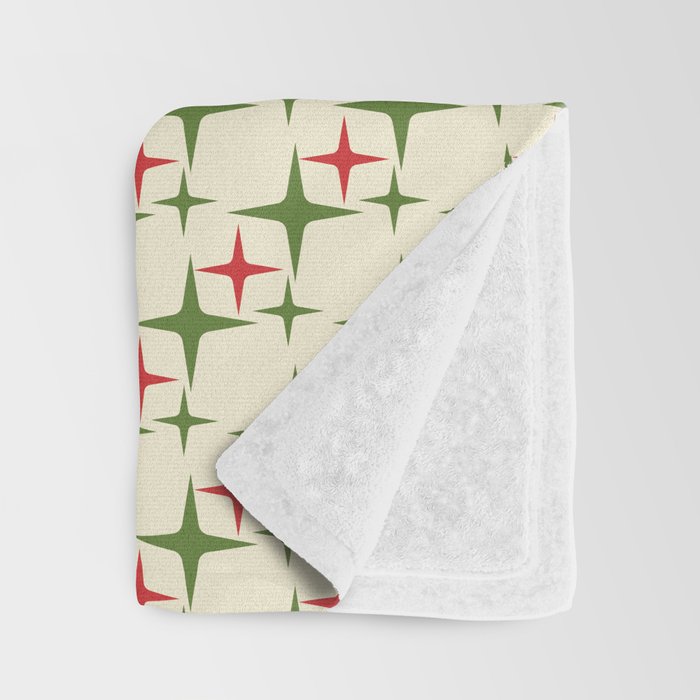 Atomic Christmas Mid Century Modern Stars Retro Xmas Red Green and Cream Small Pattern Throw Blanket Gallery Image 3