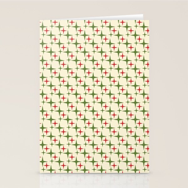 Atomic Christmas Mid Century Modern Stars Retro Xmas Red Green and Cream Small Pattern Stationery Card Gallery Image 2