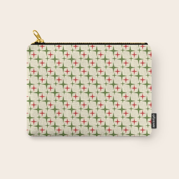 Atomic Christmas Mid Century Modern Stars Retro Xmas Red Green and Cream Small Pattern Carry All Pouch Gallery Image 1