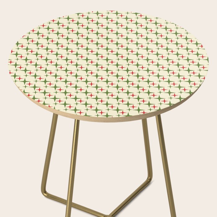 Atomic Christmas Mid Century Modern Stars Retro Xmas Red Green and Cream Small Pattern Side Table Gallery Image 2