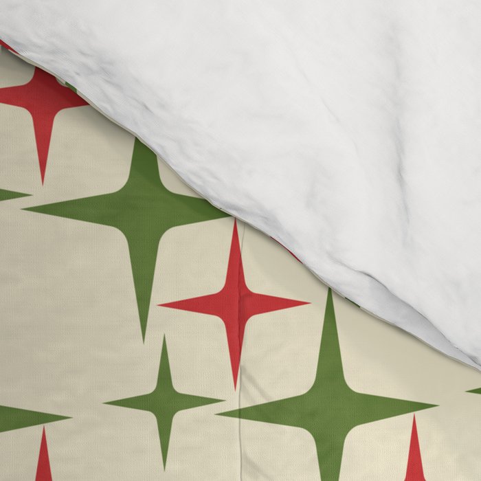 Atomic Christmas Mid Century Modern Stars Retro Xmas Red Green and Cream Small Pattern Comforter Gallery Image 4