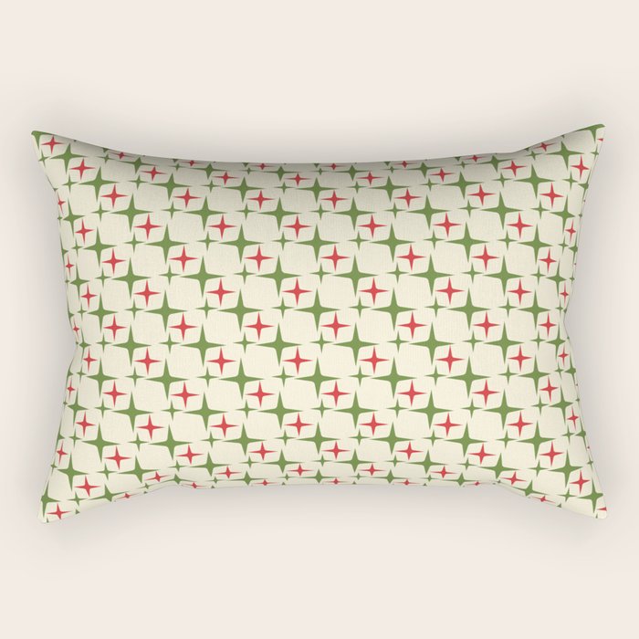 Atomic Christmas Mid Century Modern Stars Retro Xmas Red Green and Cream Small Pattern Rectangular Pillow Gallery Image 2