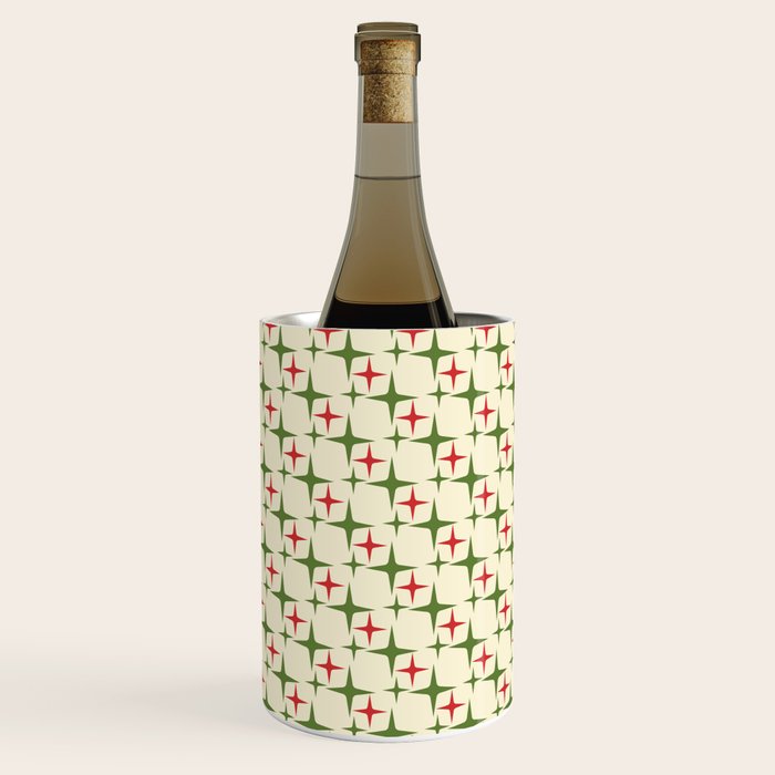 Atomic Christmas Mid Century Modern Stars Retro Xmas Red Green and Cream Small Pattern Wine Chiller Gallery Image 3