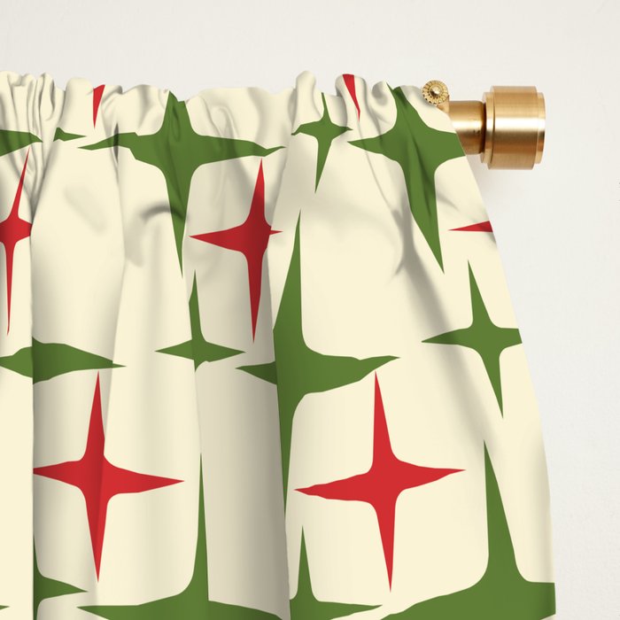 Atomic Christmas Mid Century Modern Stars Retro Xmas Red Green and Cream Small Pattern Window Curtain Gallery Image 2