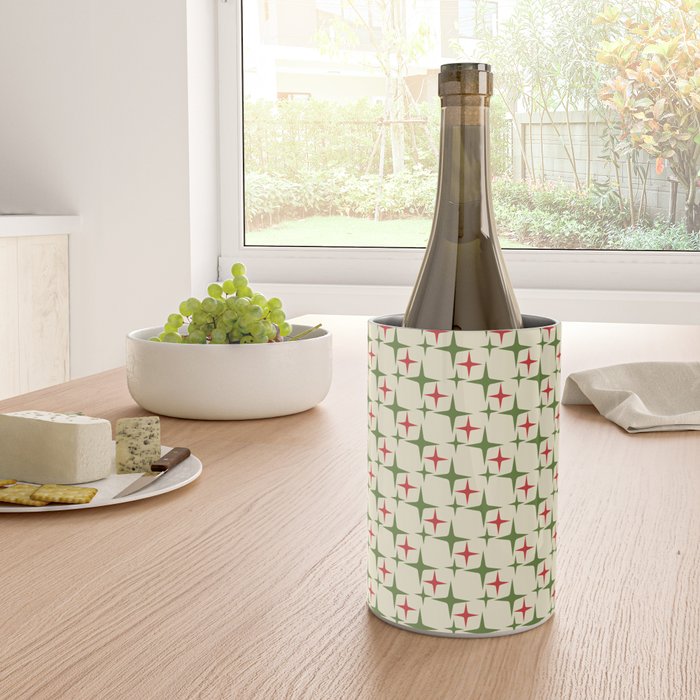 Atomic Christmas Mid Century Modern Stars Retro Xmas Red Green and Cream Small Pattern Wine Chiller Gallery Image 4