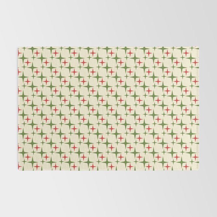 Atomic Christmas Mid Century Modern Stars Retro Xmas Red Green and Cream Small Pattern Rug Gallery Image 2