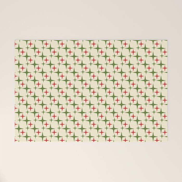 Atomic Christmas Mid Century Modern Stars Retro Xmas Red Green and Cream Small Pattern Welcome Mat Gallery Image 1
