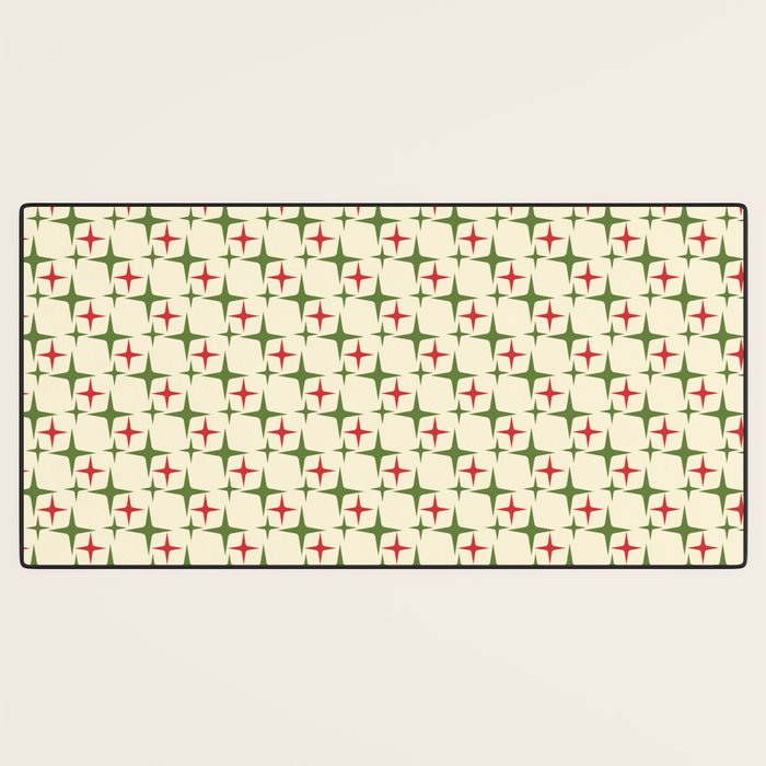 Atomic Christmas Mid Century Modern Stars Retro Xmas Red Green and Cream Small Pattern Desk Mat Gallery Image 3