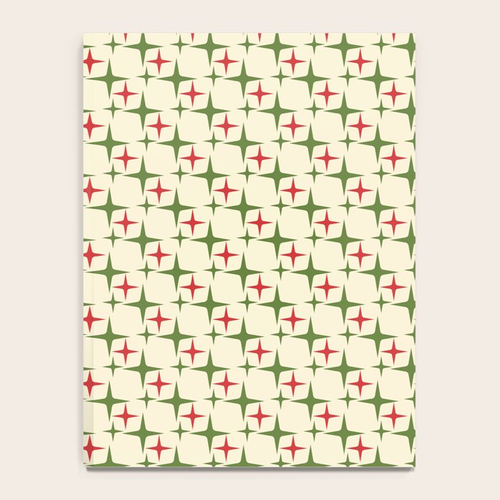 Atomic Christmas Mid Century Modern Stars Retro Xmas Red Green and Cream Small Pattern Notebook Gallery Image 4