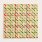 Atomic Christmas Mid Century Modern Stars Retro Xmas Red Green and Cream Small Pattern Wood Wall Art Gallery Image 1