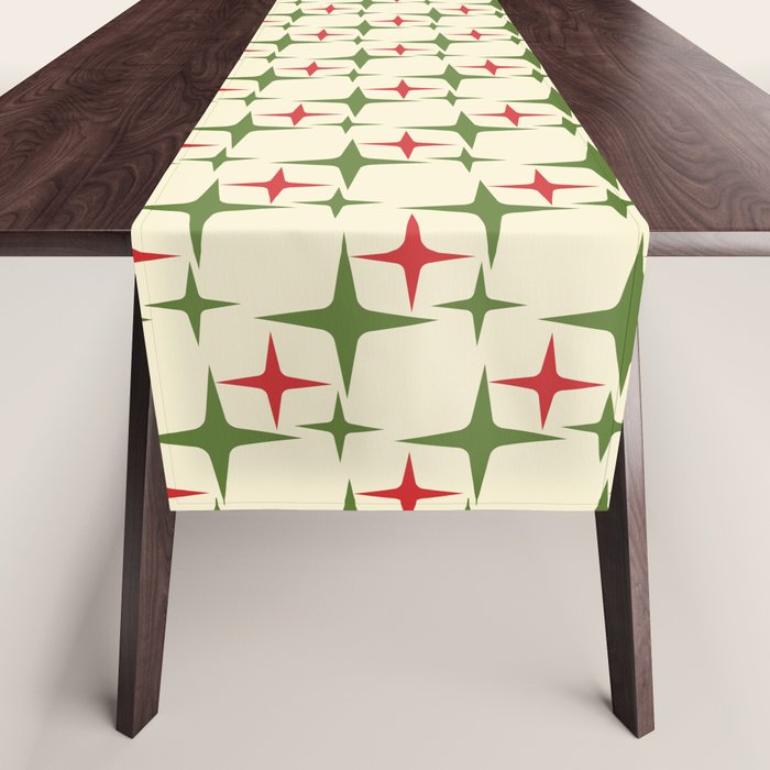 Atomic Christmas Mid Century Modern Stars Retro Xmas Red Green and Cream Small Pattern Table Runner Gallery Image 1